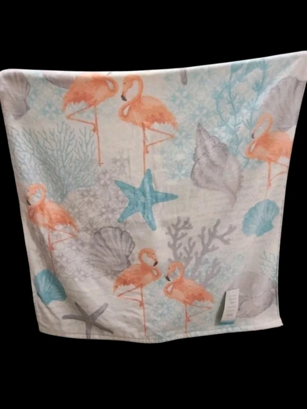 4pc Coastal Pink Flamingo Seashell Velour Bath & Hand Towel Set Sage Island Spa